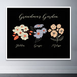 Affiche Grand-mère Flower Garden Nom personnalisé Vintage<br><div class="desc">Cette Fleur de Jardin de Grand-mère et Nom de Grand-Enfants est un mélange délicieux de charme vintage et de chaleur personnalisée. C'est l'addition parfaite au paradis de n'importe quelle grand-mère, apportant la beauté d'un jardin botanique directement dans sa maison. Doté d'une magnifique illustration de fleurs vintages qui saisit l'essence du...</div>