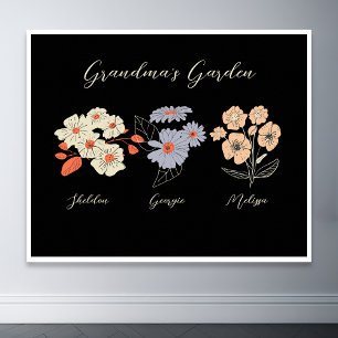 Affiche Grand-mère Flower Garden Nom personnalisé Vintage