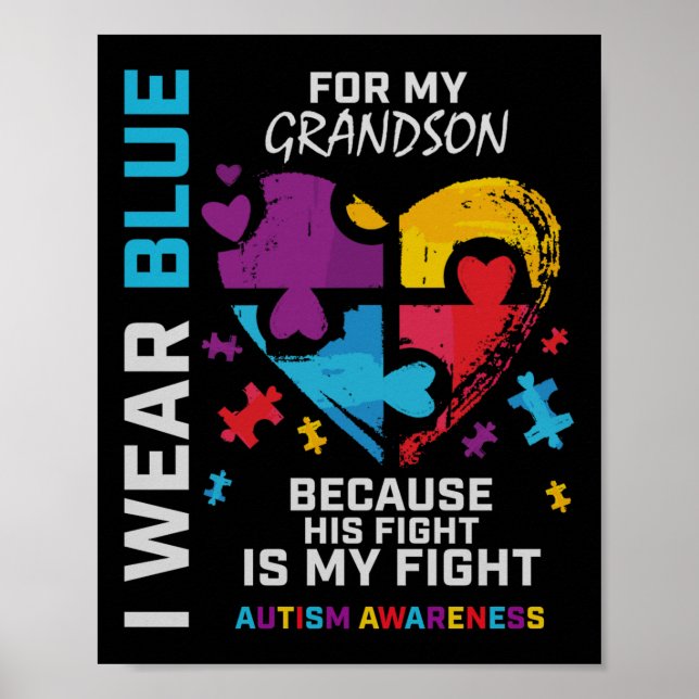 Affiche Grand-mère Papi Je Porte Du Bleu Pour Mon Grand-Pè (Devant)