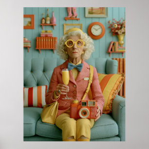 Affiche Grand-mère Rétro Fantaisiste avec Appareil Photo