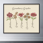 Affiche Grand-mère's Flower Garden 5 petits Nom Floral<br><div class="desc">Cette Fleur de Jardin de Grand-mère et Nom de Grand-Enfants est un mélange délicieux de charme vintage et de chaleur personnalisée. C'est l'addition parfaite au paradis de n'importe quelle grand-mère, apportant la beauté d'un jardin botanique directement dans sa maison. Doté d'une magnifique illustration de fleurs vintages qui saisit l'essence du...</div>