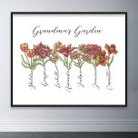 Affiche Grand-mère's Flower Garden 7 petits Nom Floral<br><div class="desc">Cette Fleur de Jardin de Grand-mère et Nom de Grand-Enfants est un mélange délicieux de charme vintage et de chaleur personnalisée. C'est l'addition parfaite au paradis de n'importe quelle grand-mère, apportant la beauté d'un jardin botanique directement dans sa maison. Doté d'une magnifique illustration de fleurs vintages qui saisit l'essence du...</div>