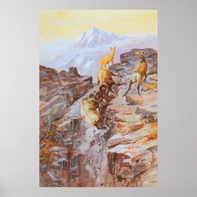 Affiche Grand mouton de la corne par Charles M Russell (Devant)