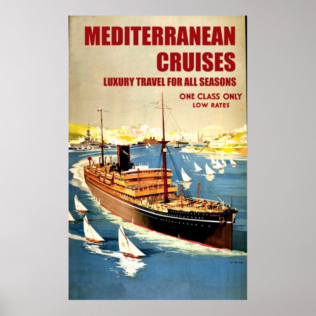Affiche Grand navire outre-mer en croisière en Méditerrané (Devant)