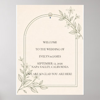 Affiche Grand panneau de bienvenue de mariage botanique Ol