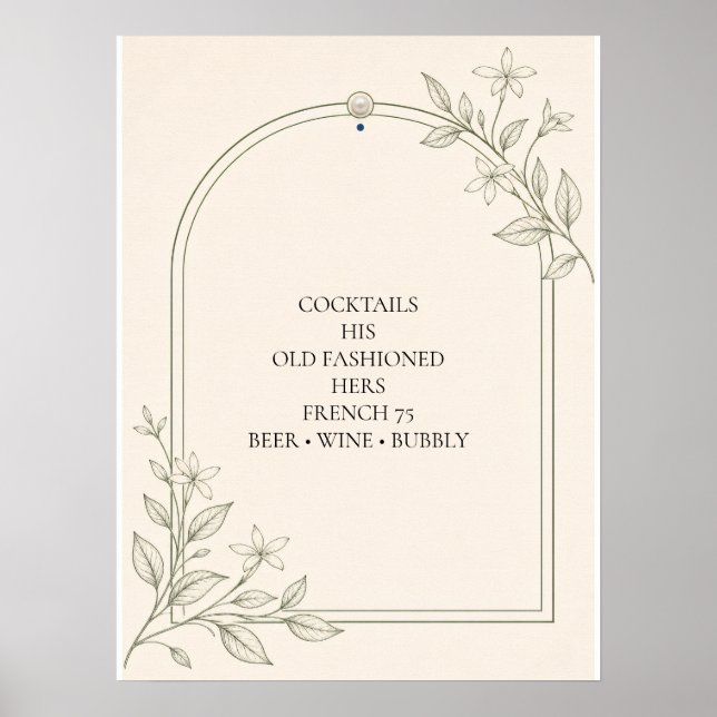 Affiche Grand panneau de menu de bar de mariage botanique  (Devant)