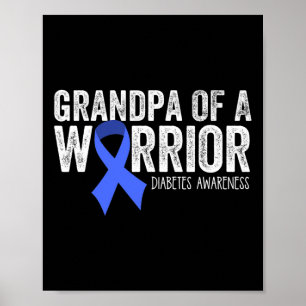 Affiche Grand-père d'un guerrier T1D Diabetic Blue Ribbon