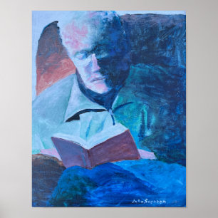 Affiche Grand-père Lire vieux homme avec livre
