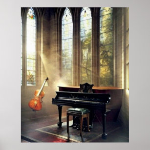 Affiche Grand Piano classique et violoncelle à l'autel d'u