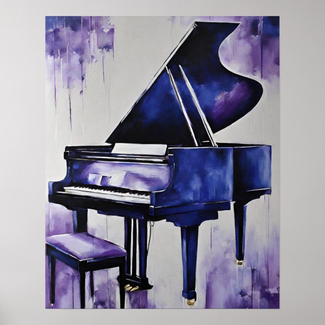 AFFICHE GRAND PIANO MUSIQUE PURPLE BLUE ART (Devant)