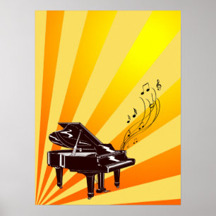 Affiche Grand Piano Notes Yellow and Gold