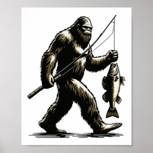 Affiche Grand pied chasse doré pêcheur Sasquatch doré F