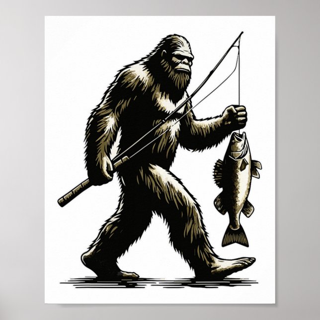Affiche Grand pied chasse doré pêcheur Sasquatch doré F (Devant)