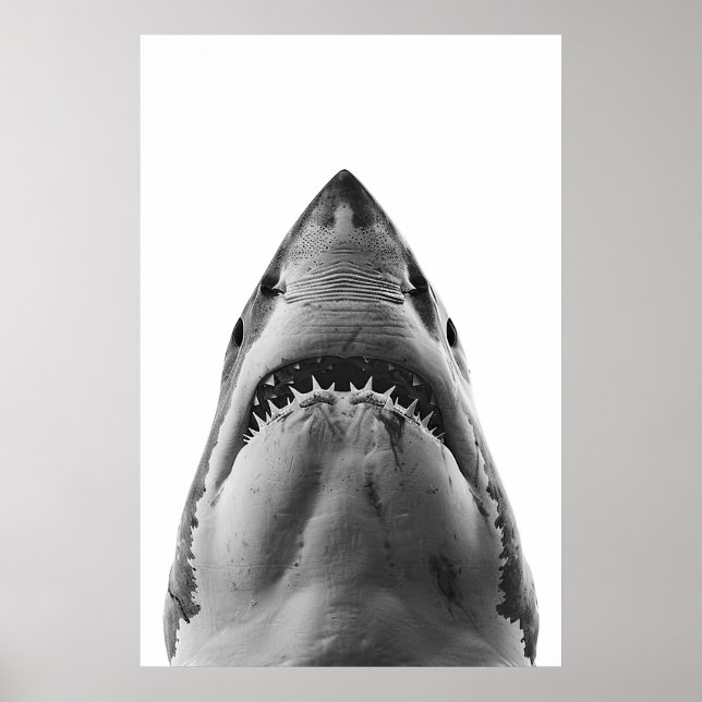 Affiche Grand portrait de requin blanc moderne (Devant)