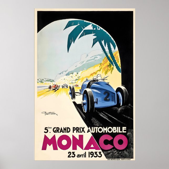 Affiche Grand Prix 1933 Course Automobile Monaco France Vi (Devant)