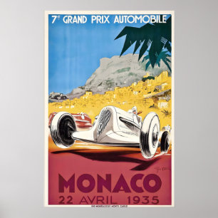 Affiche Grand Prix 1935 Course Automobile Monaco France Vi
