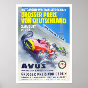 Affiche Grand Prix Avus de course vintage 1957