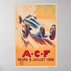 Affiche Grand Prix de France Reims-Gueux 1938 Compétition 