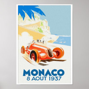 Affiche Grand Prix Monaco 1937 aquarelle