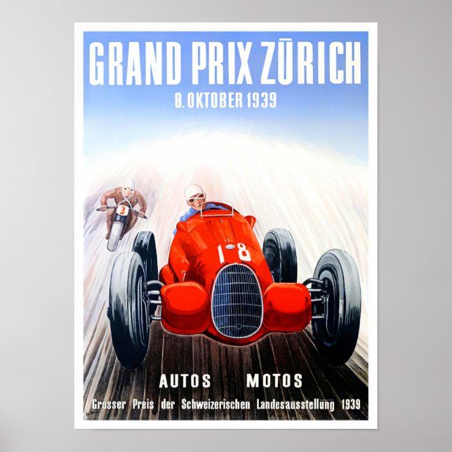 Affiche Grand Prix vintage de Zurich 1939 (Devant)