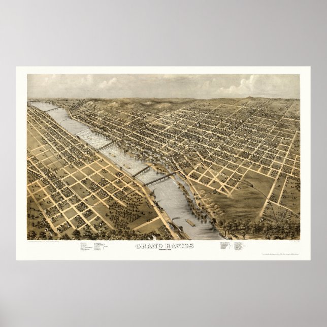 Affiche Grand Rapids, MI Carte panoramique - 1868 (Devant)