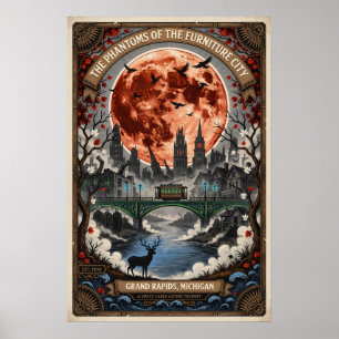Affiche Grand Rapids, MI, voyage horrifique vintage ensorc
