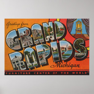 Affiche Grand Rapids, Michigan - Scènes de grandes lettres