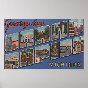 Affiche Grand Rapids, Michigan - Scènes de grandes lettres