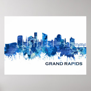 Affiche Grand Rapids Michigan Skyline Blue