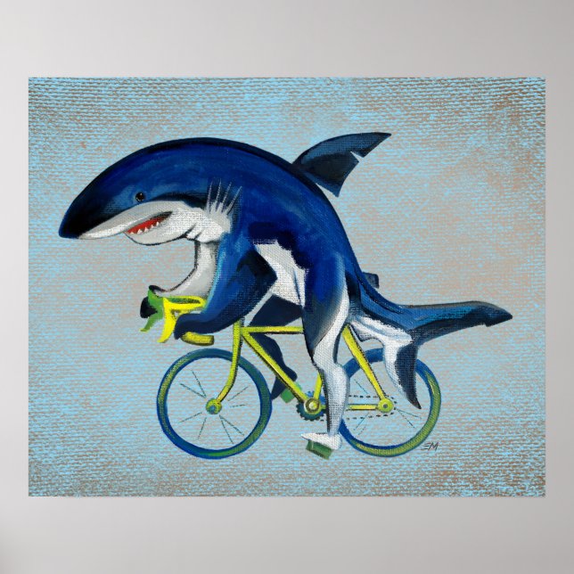 Affiche Grand Requin Blanc À Vélo (Devant)