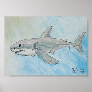 Affiche Grand Requin Blanc Aquarelle