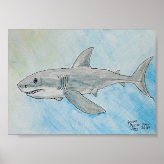 Affiche Grand Requin Blanc Aquarelle