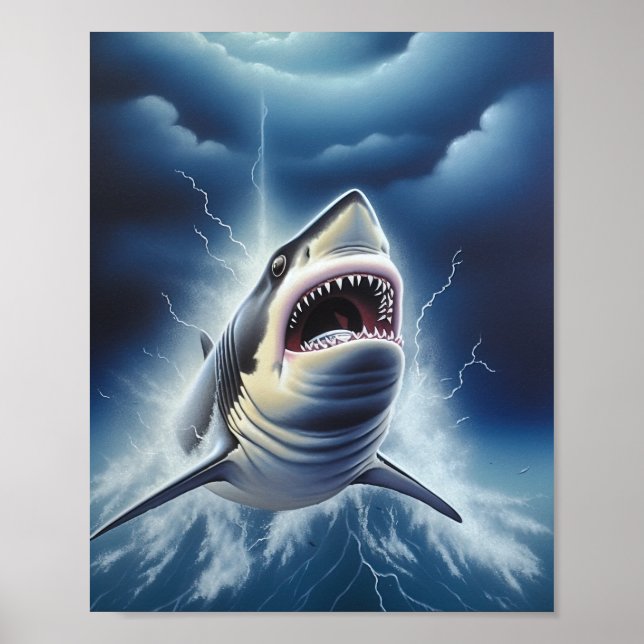 Affiche Grand requin blanc dans une nuit orageuse (Devant)