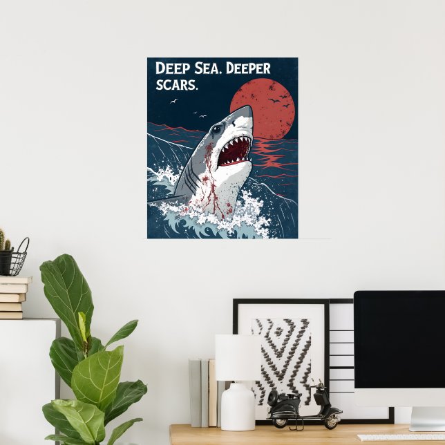 Affiche Grand requin blanc Deep Sea Deeper Scars (Bureau à domicile)