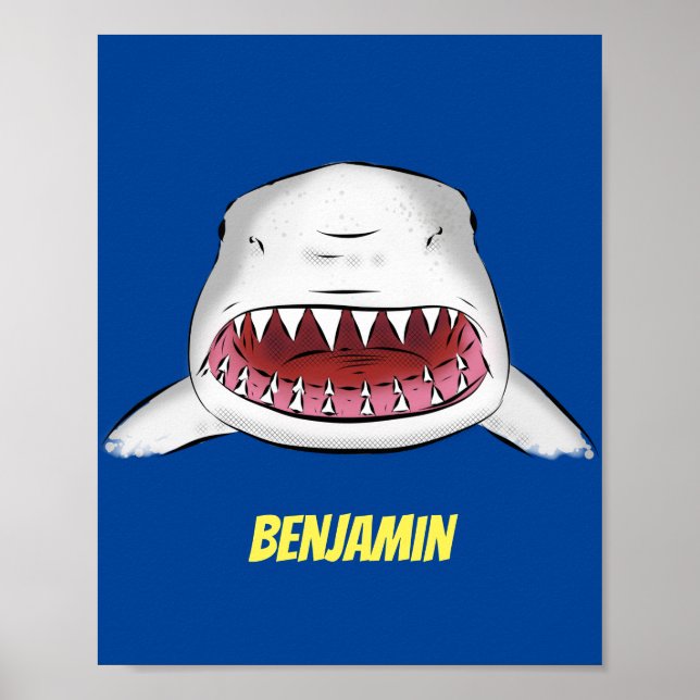 Affiche Grand requin blanc moyen dessin animé (Devant)