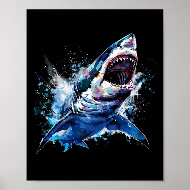 Affiche Grand requin blanc plongée sous-marine pêche amate (Devant)