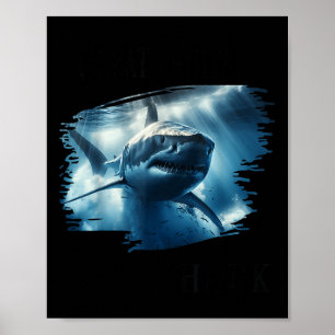 Affiche Grand Requin Blanc, Requin Nager Dans L'Océan