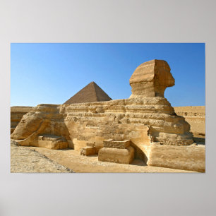 Affiche Grand Sphinx de Gizeh avec la pyramide de Khafre -