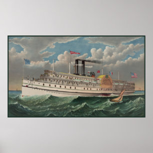 Affiche Grand Steamboat Pilgrim Mondial Plus Grand Bateau 
