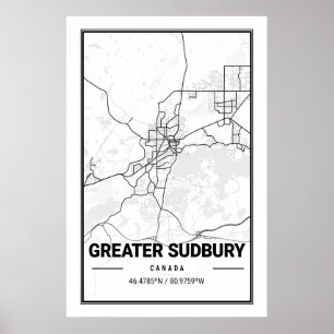 Affiche Grand Sudbury Ontario Plan des villes de voyage du