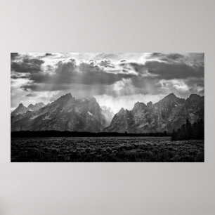 Affiche Grand Teton Mountain Range en noir et blanc