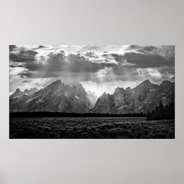 Affiche Grand Teton Mountain Range en noir et blanc (Devant)