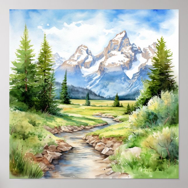 Affiche Grand Teton National Park Painting Imprimer (Devant)