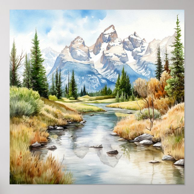 Affiche Grand Teton National Park Painting Imprimer (Devant)