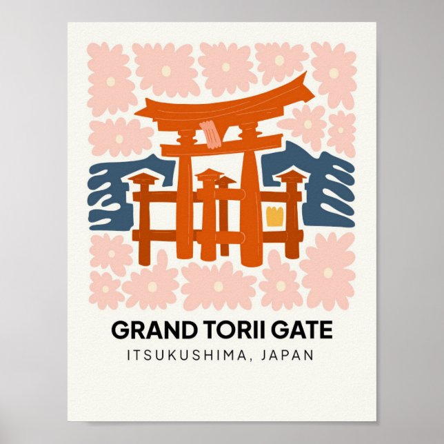 Affiche Grand Torii Gate Itsukushima Japon Voyage floral (Devant)