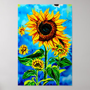 Affiche Grand tournesols aquarelle nature