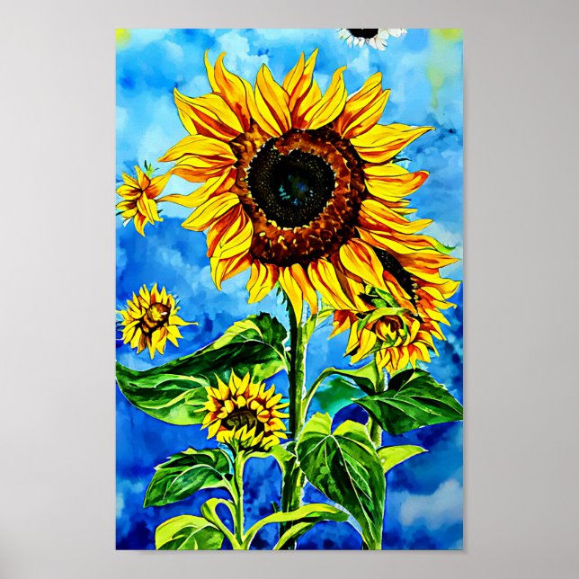 Affiche Grand tournesols aquarelle nature (Devant)