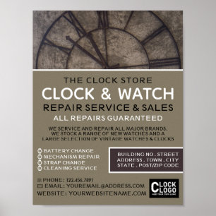 Affiche Grand visage Horloge, Horologiste Publicité