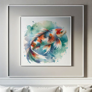 Affiche Grande aquarelle peinture Koi Fish Art
