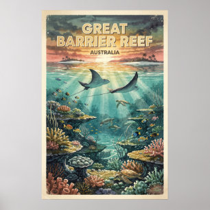 Affiche Grande Barrière de Corail Australie Voyage Vintage
